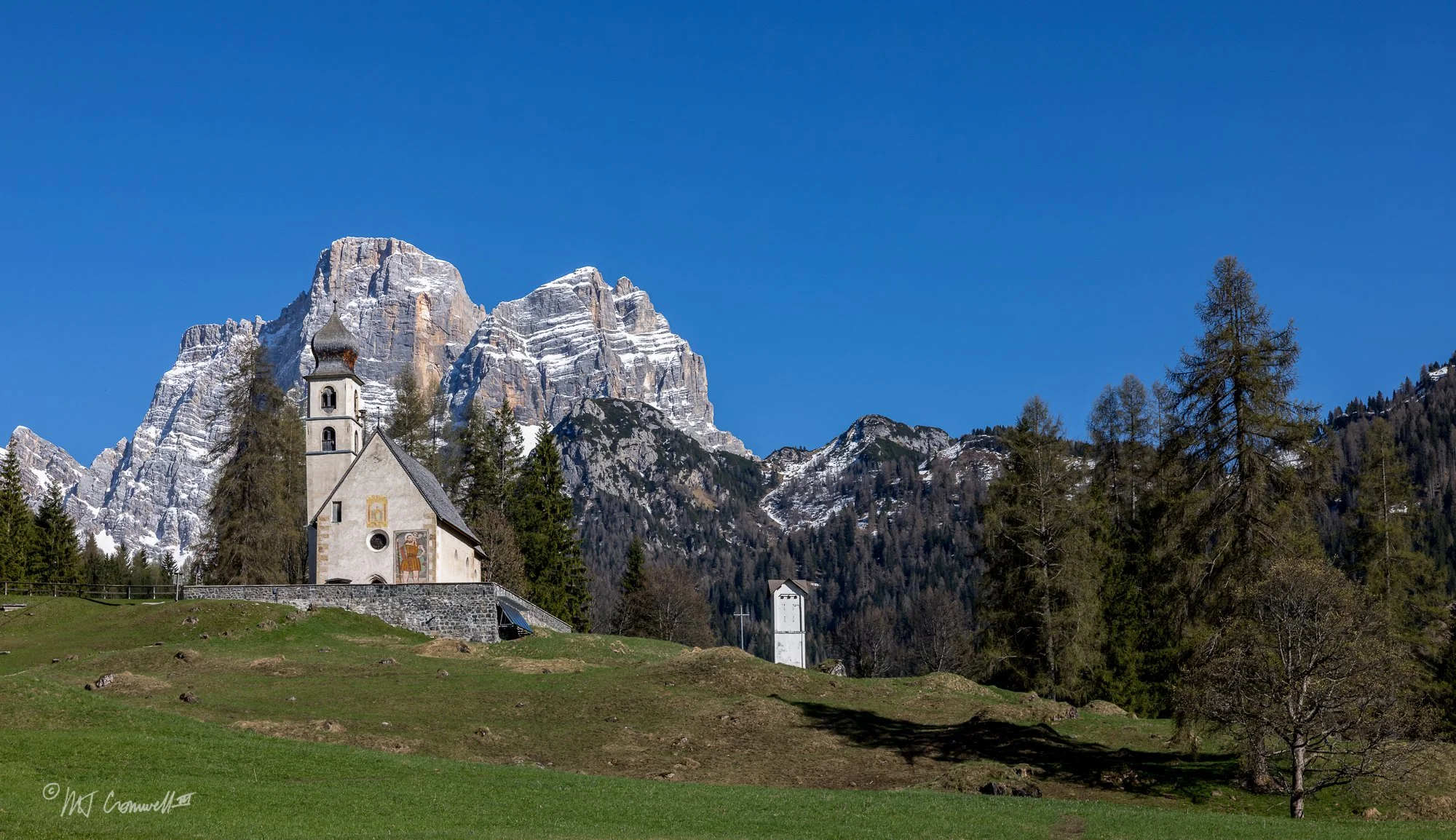 Mountain Village Church in Dolomites