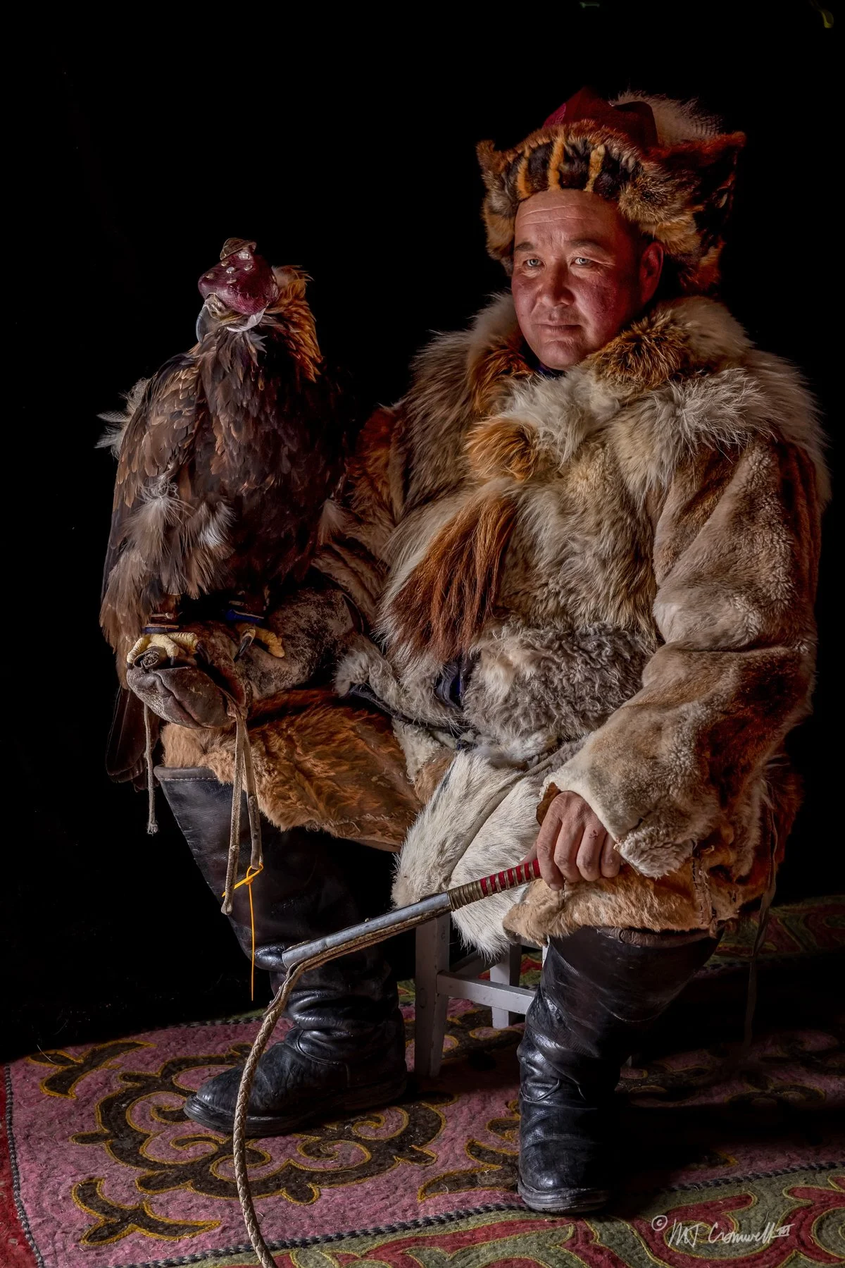 Portrait of Veteran Eagle Hunter and His Eagle