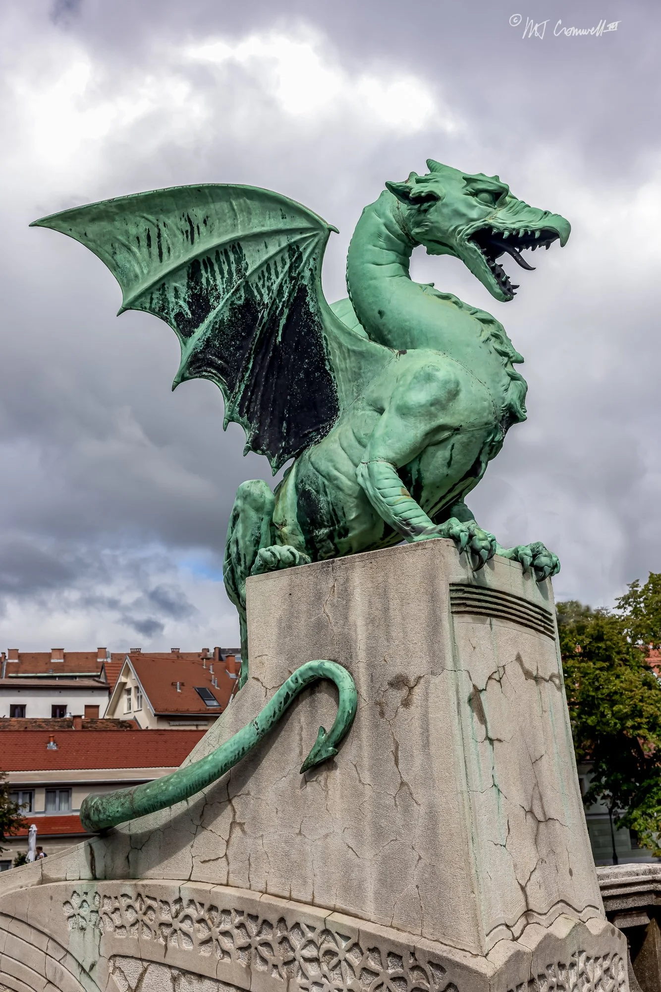 One of Four Dragons on the Dragon Bridge in Ljubljana