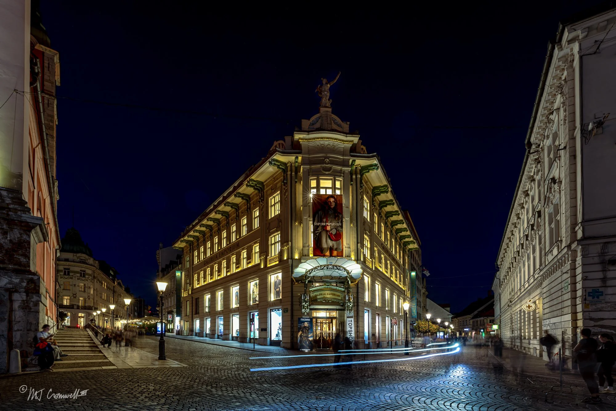 Gallerija Emporium Building in Preseren Square Just Prior to Arrival of Hundreds of Runners in the Annual Ljubljana Night Run