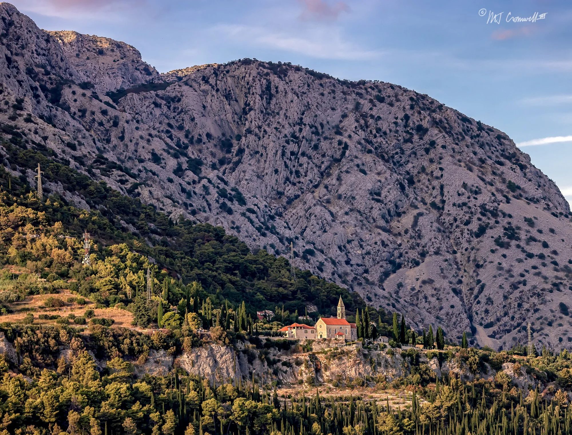 Franciscan Monastery and Church of Our Lady of the Angels, Orebić, Pelješac Peninsula, Croatia — beneath Mount St. Ilija, viewed across the Pelješac Channel from Korčula.