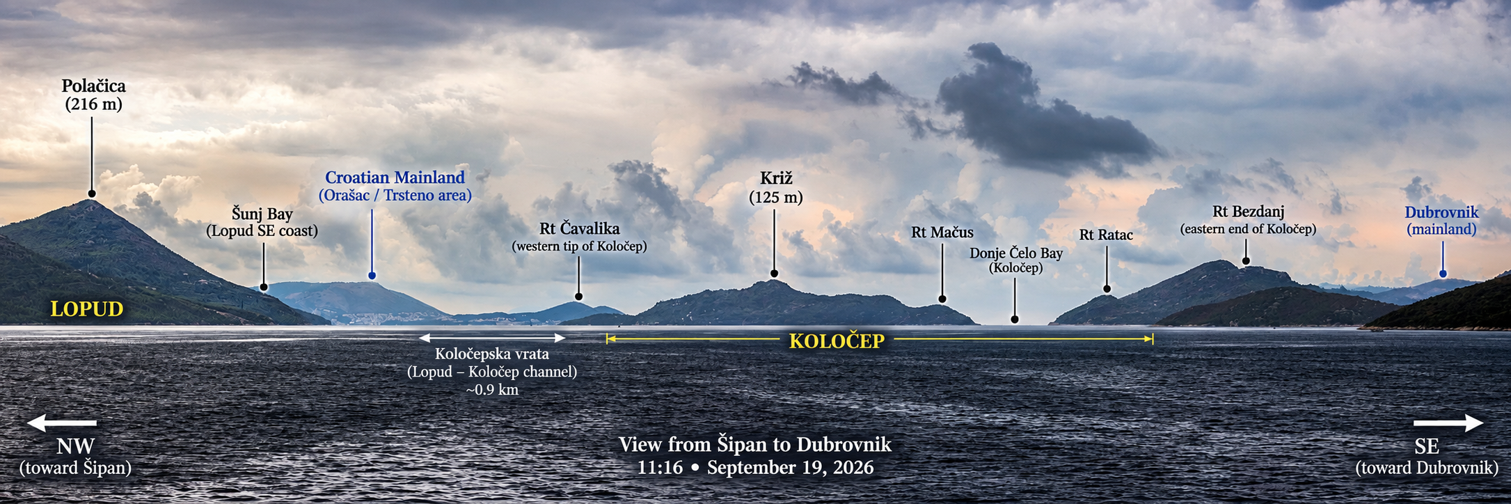 Chat GPT identifying Points on the cruise from Sipan to Dubrovnk