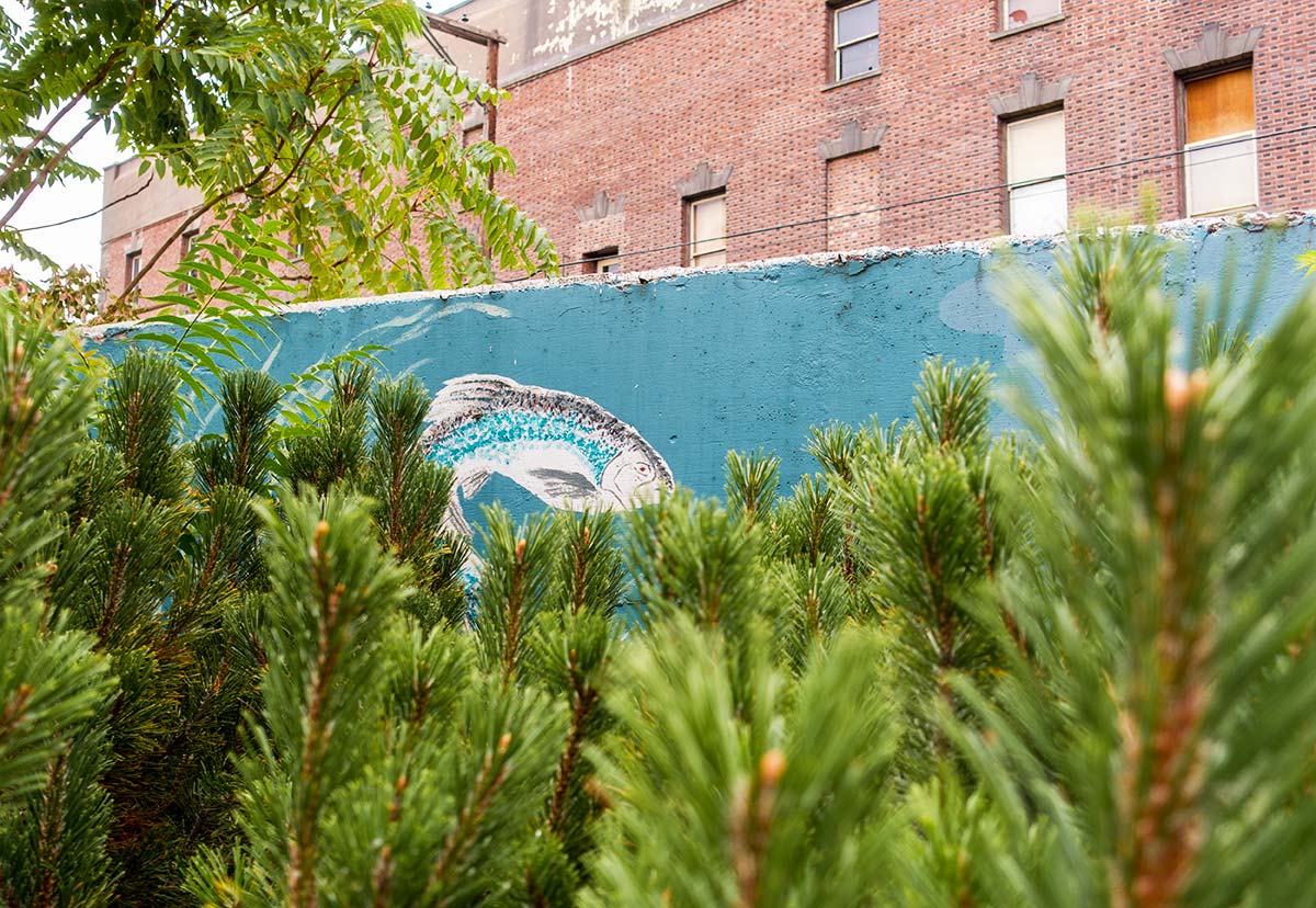 The mural behind Heritage Park