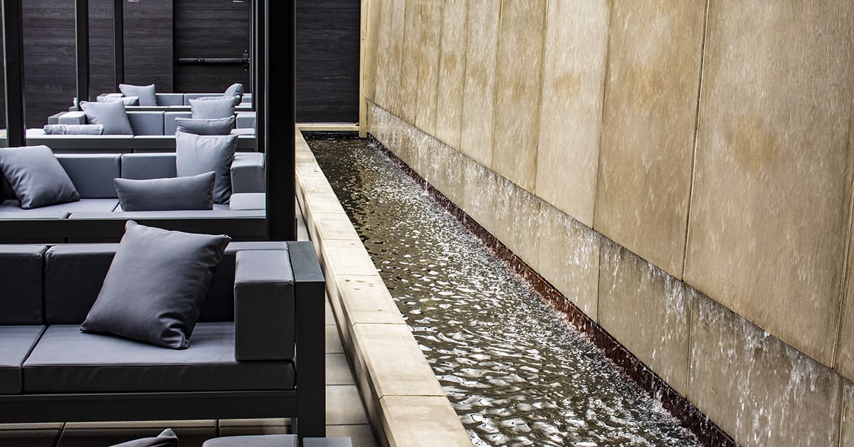 The waterfall is a touch that takes the tasting room to another level.