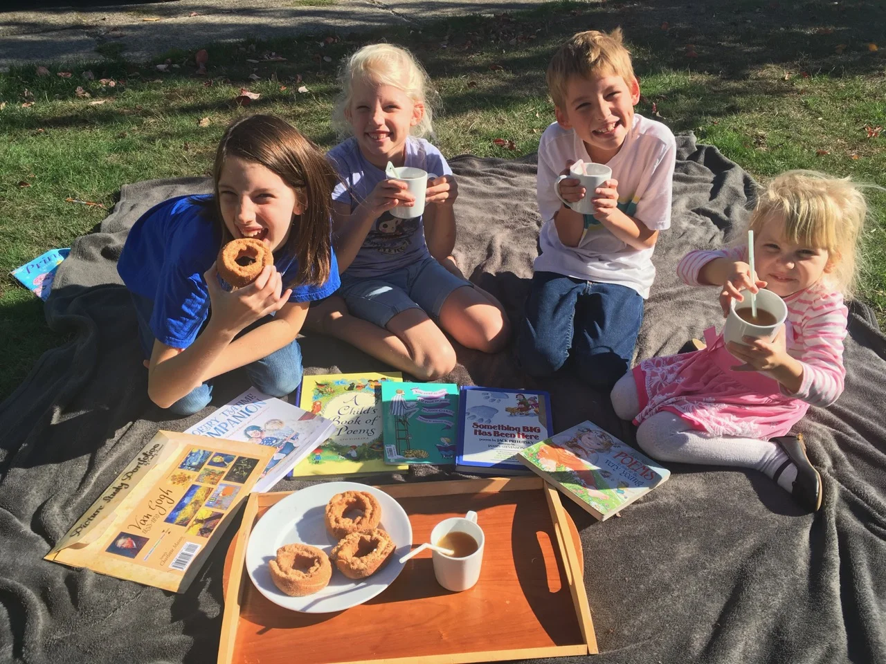 Our Fall Poetry Tea with Apple Cider donuts and Apple Cider (from Trader Joes)!