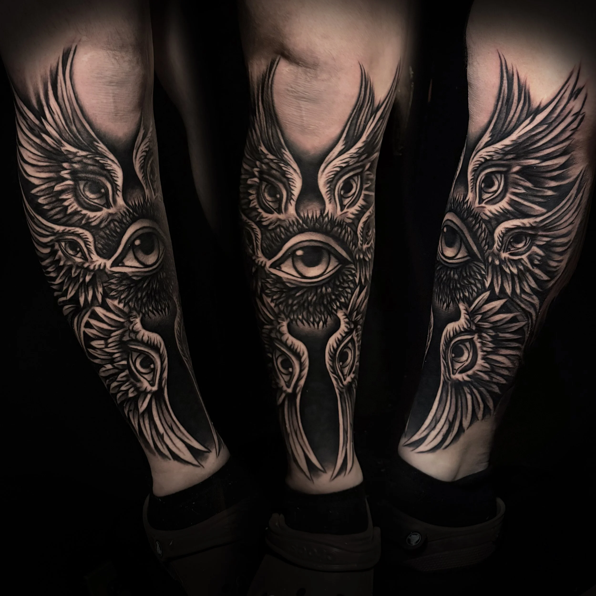 Seraphim realistic black and grey angel tattoo