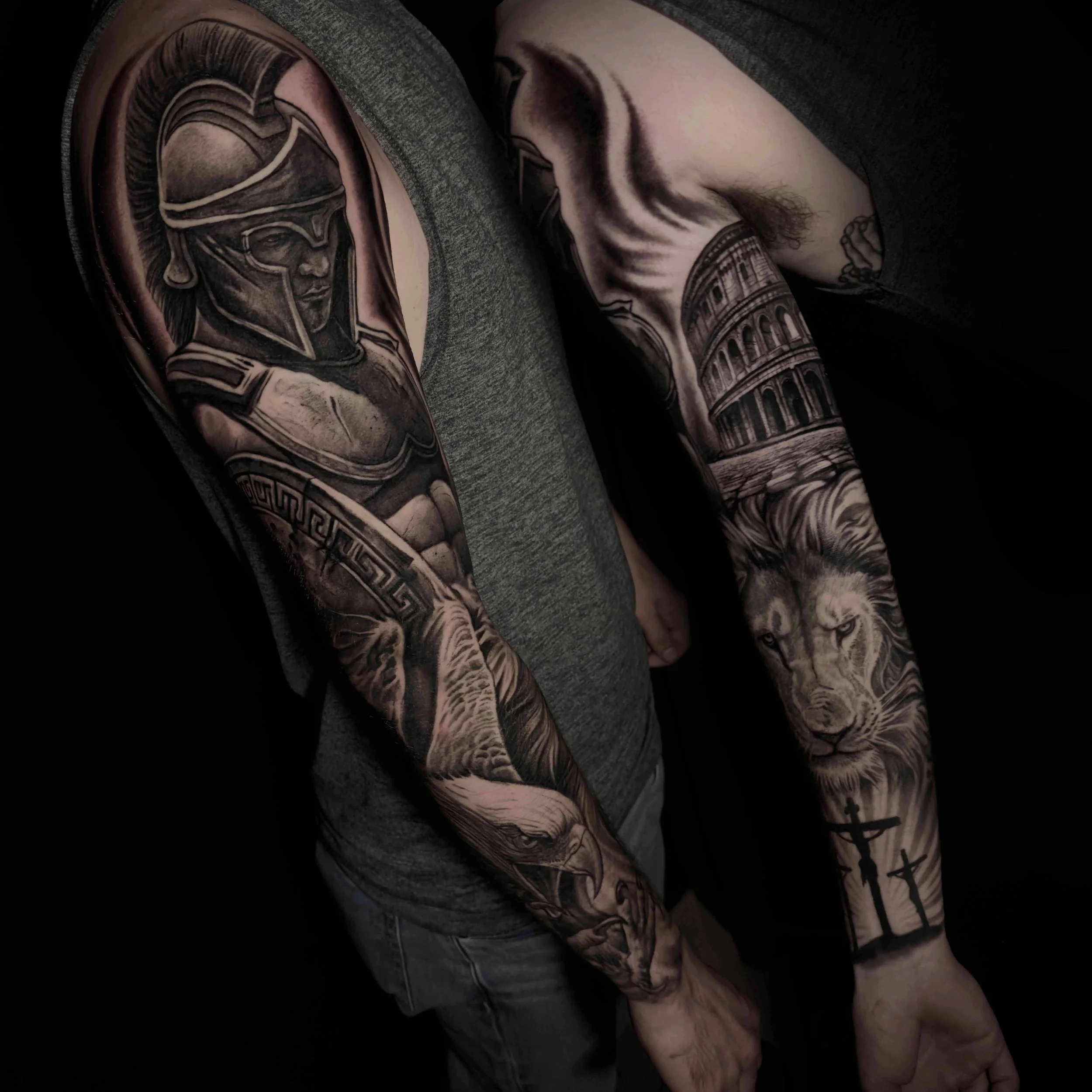 Spartan Warrior Eagle Colosseum Lion Crucifixion Tattoo By Jay Quarles