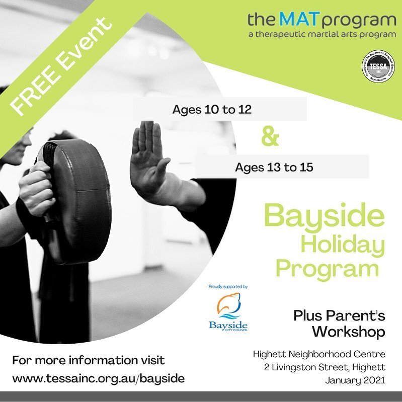 Bayside City Council has sponsored two 5 day MAT Life Skills Holiday Programs for young people from the ages of 10 to 12 and 13 to 15 years old. 

Sessions will take place in the Highett Neighbourhood Centre located at 2 Livingstone Street, Highett.
