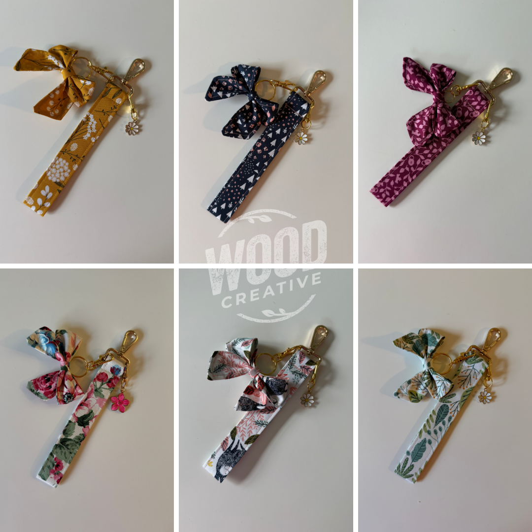 Handmade Wristlet w/ Bow Charm & Keychain