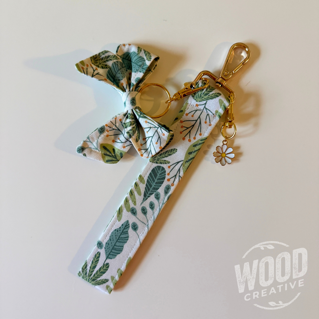 Handmade Wristlet w/ Bow Charm & Keychain