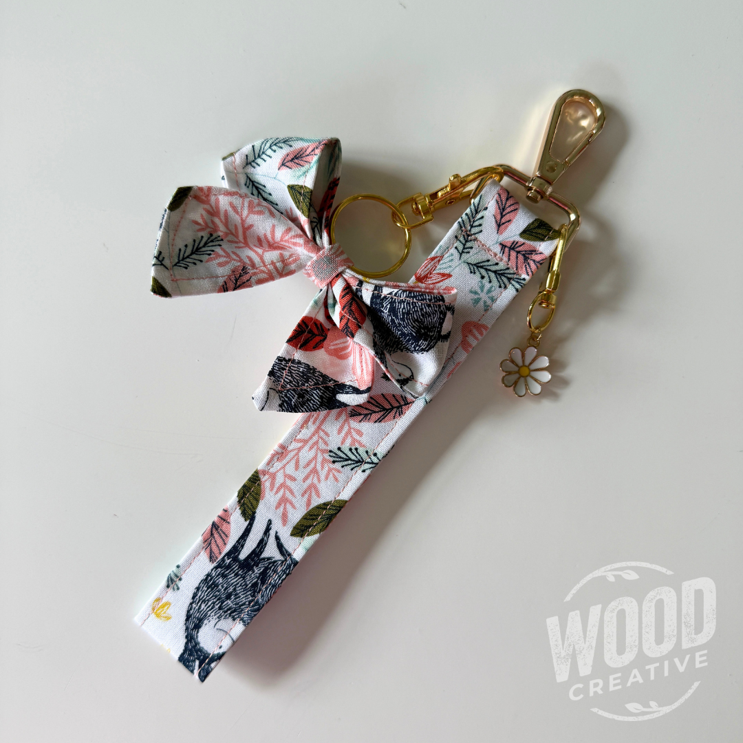 Handmade Wristlet w/ Bow Charm & Keychain