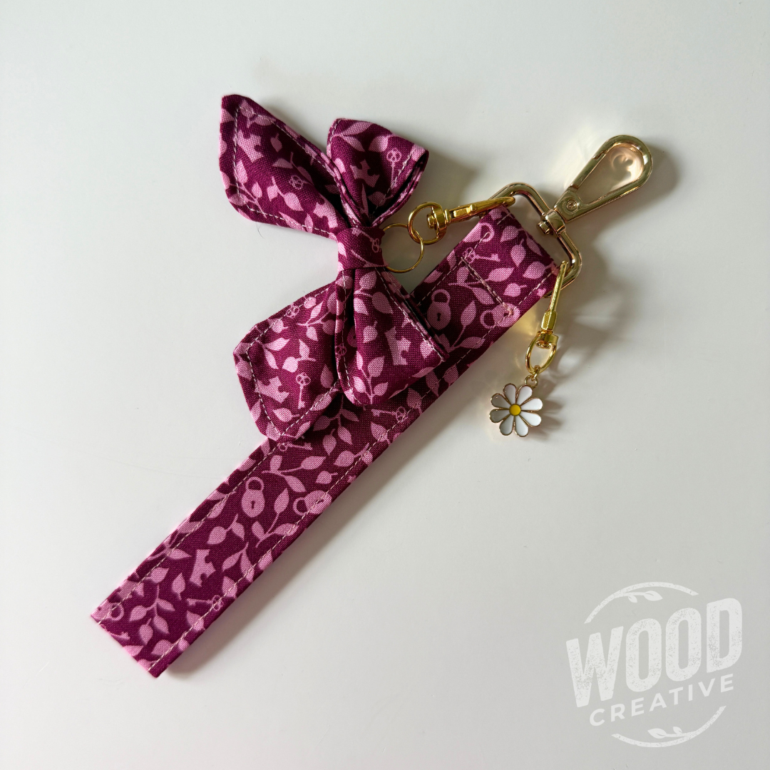 Handmade Wristlet w/ Bow Charm & Keychain