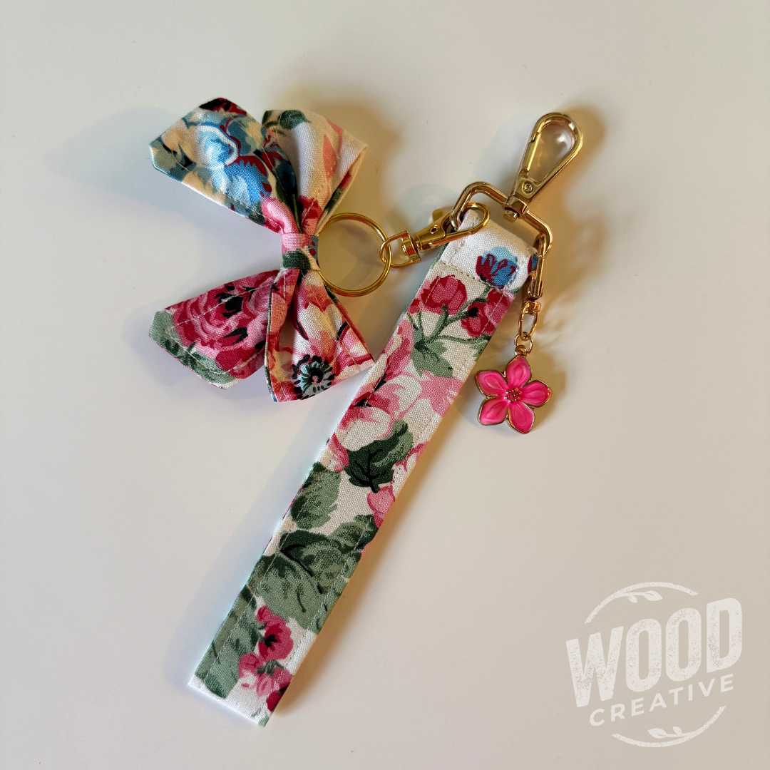 Handmade Wristlet w/ Bow Charm & Keychain