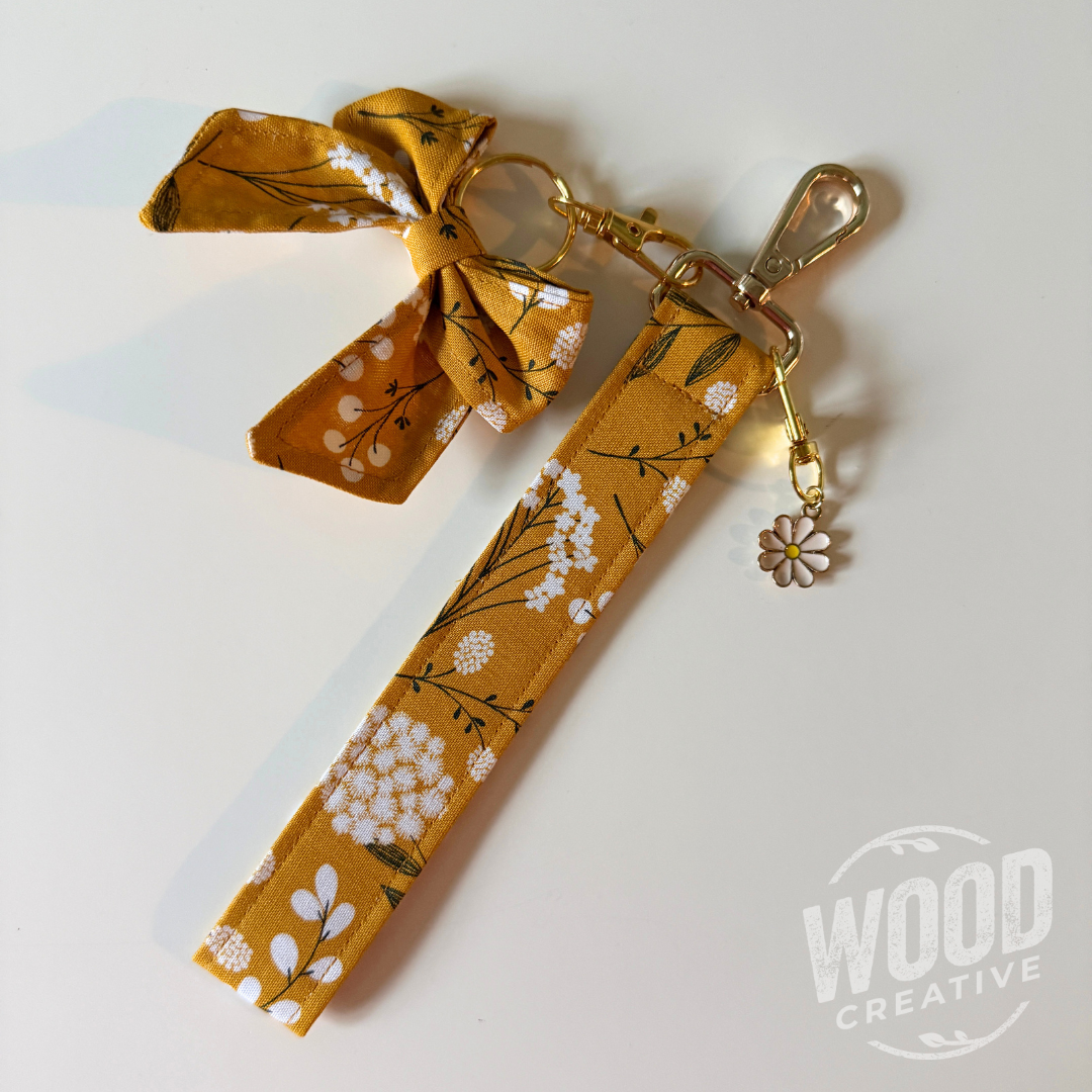 Handmade Wristlet w/ Bow Charm & Keychain