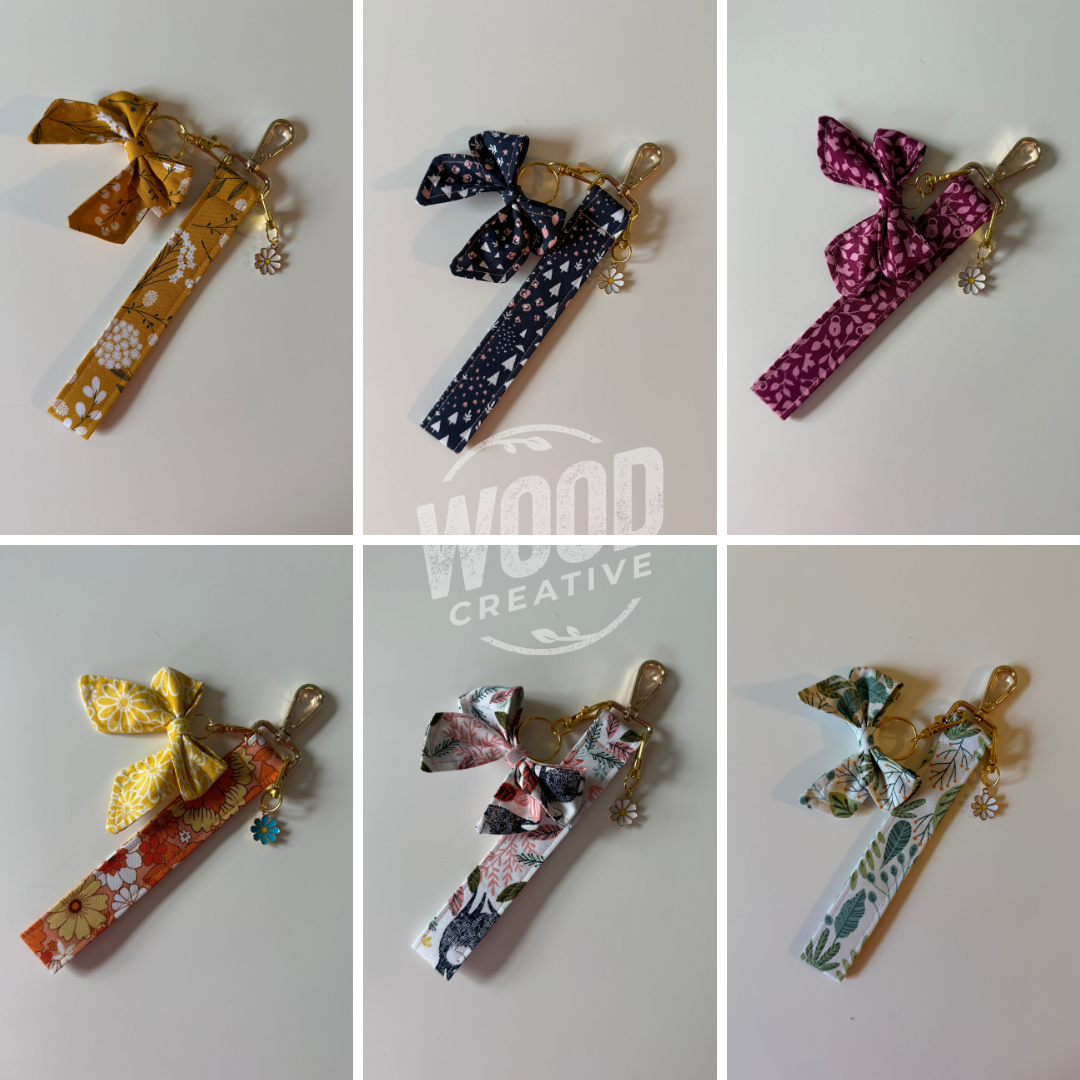 Handmade Wristlet w/ Bow Charm & Keychain