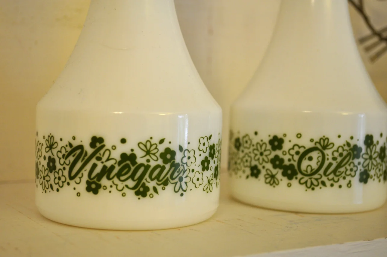 Groovy Green Floral Oil + Vinegar Bottle Set