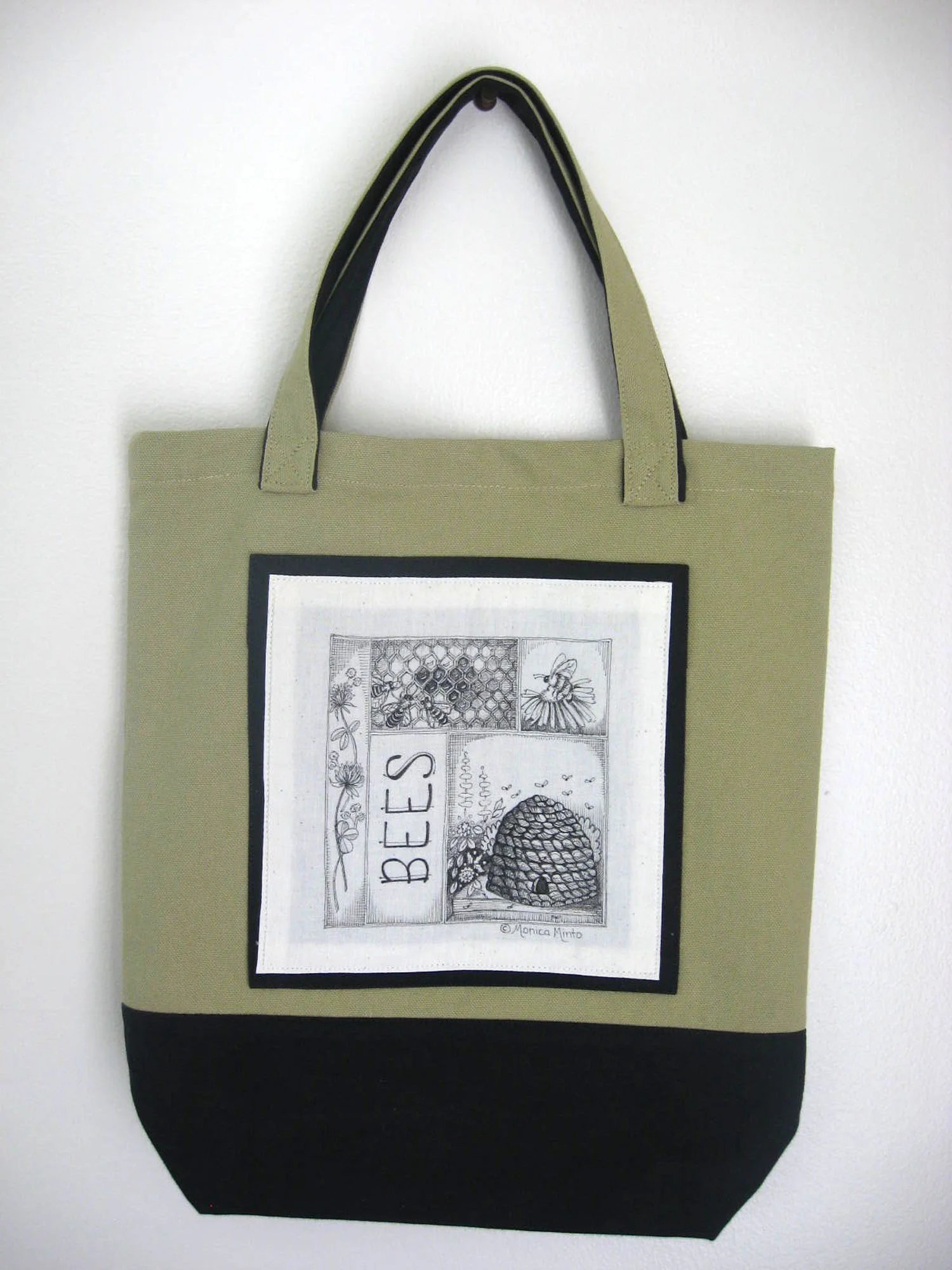 Original pen & ink on fabric tote bag