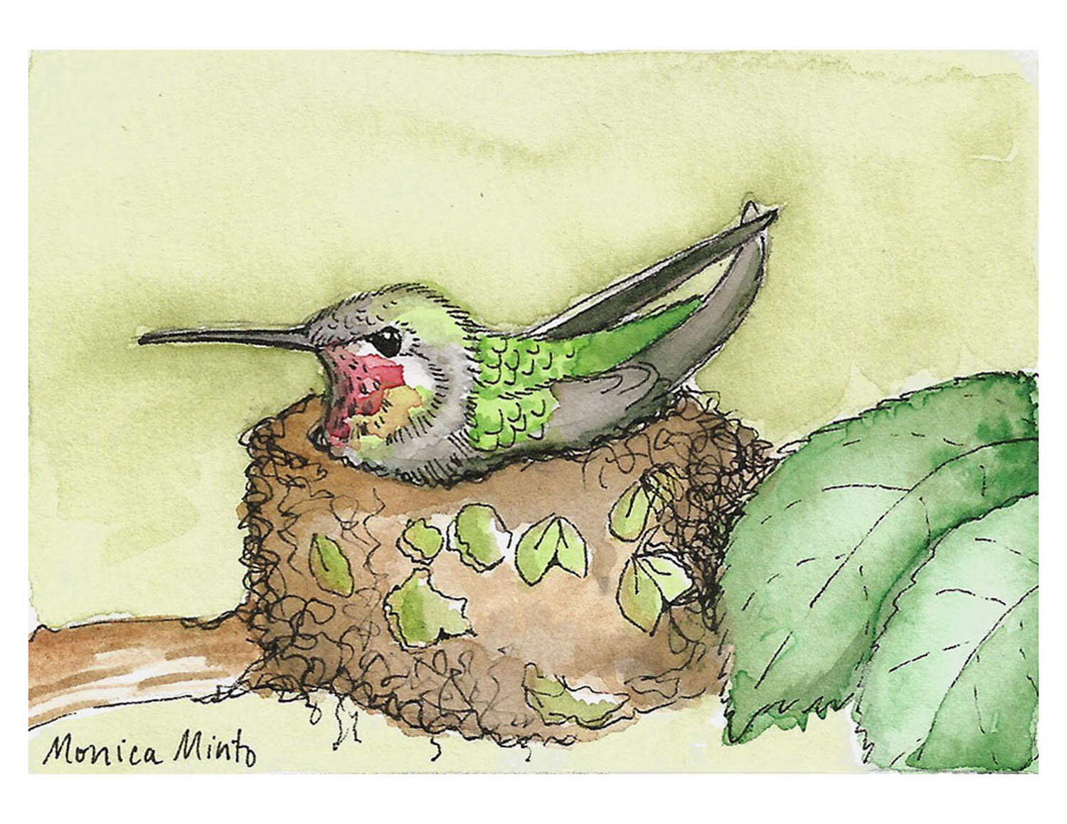 ACEO watercolor hummingbird