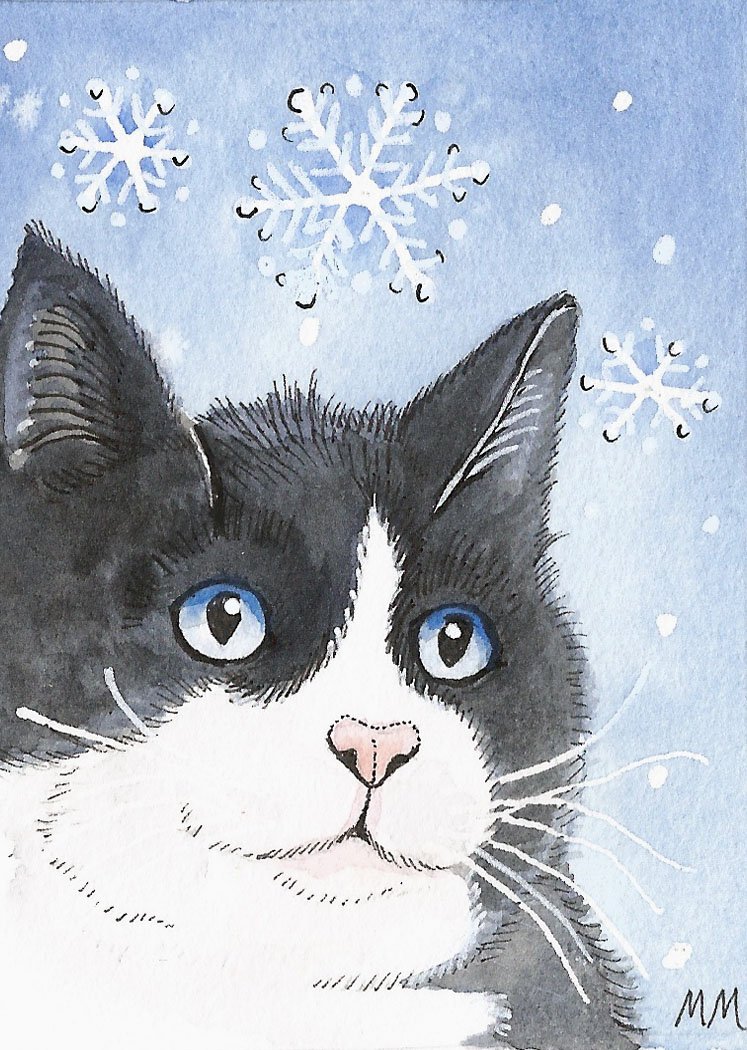 black cat and snowflakes ACEO .jpg