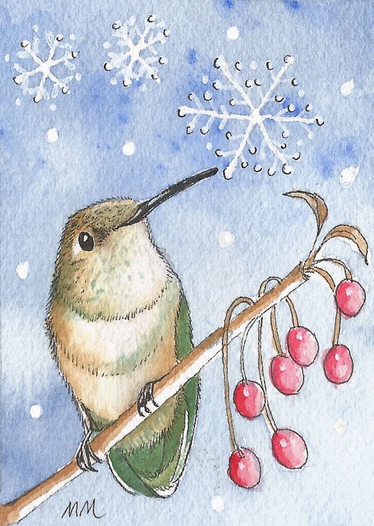 hummer and snowflakes ACEO.jpg