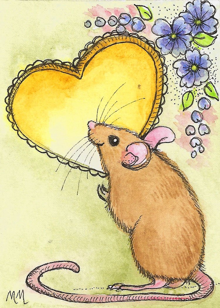 Mouse and Heart with Forgetmenots ACEO.jpg