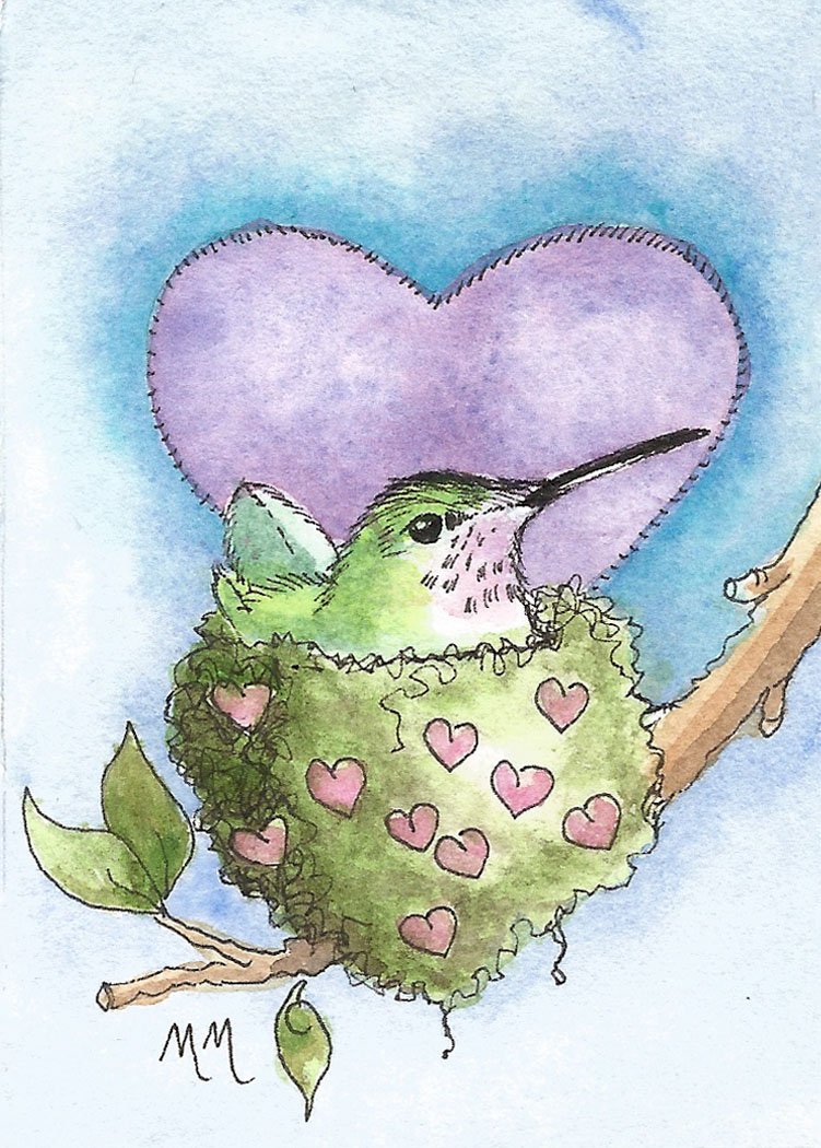 Hummer on Heart nest ACEO.jpg