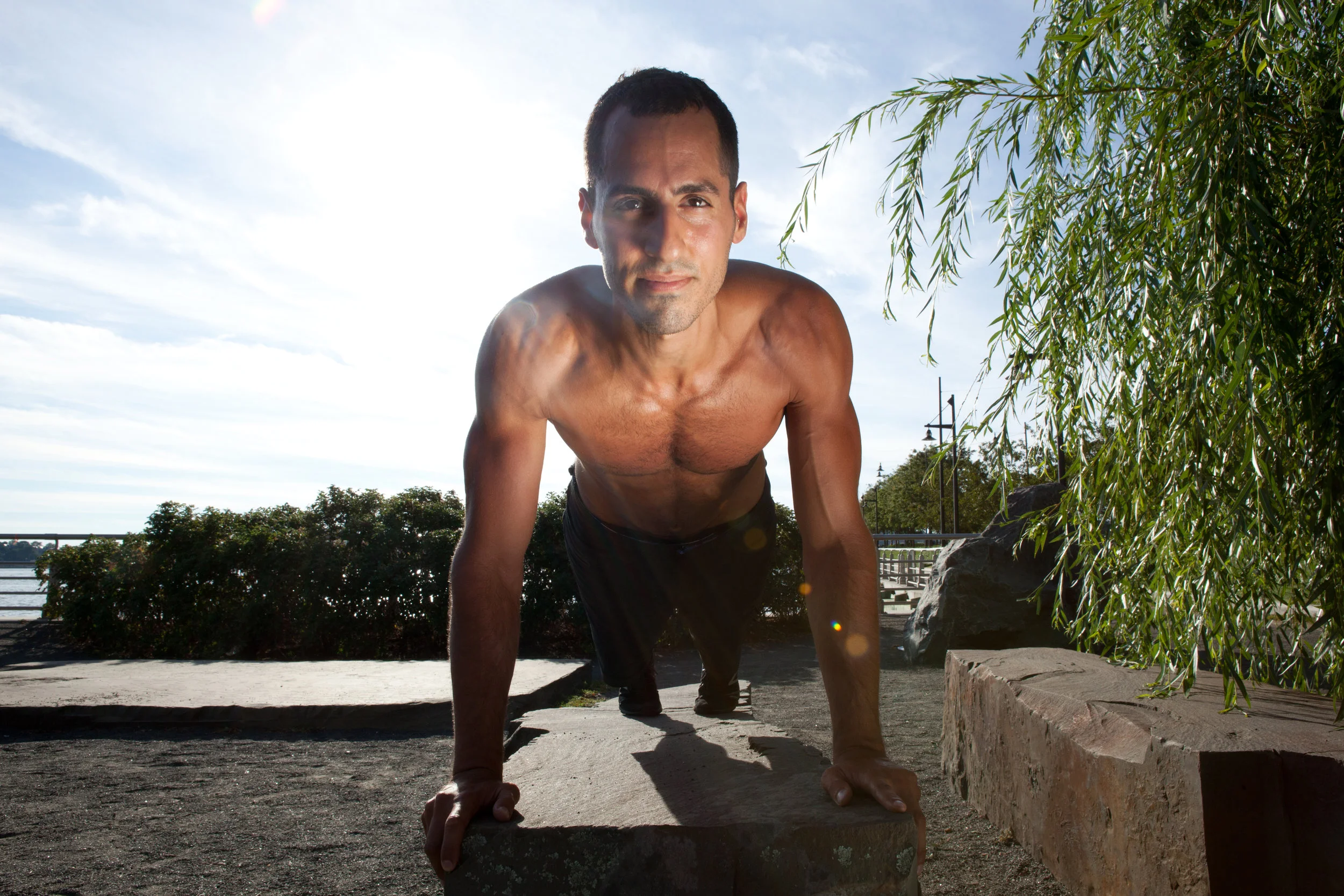 Jonathan Angelilli doing a pushup in Chelsea NYC