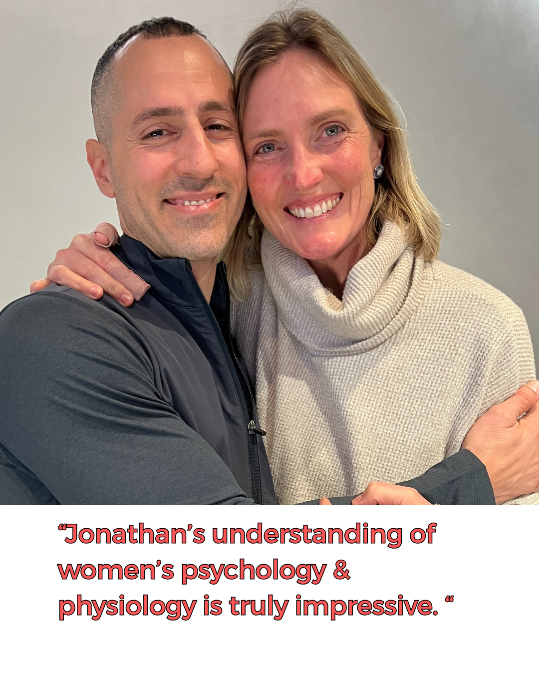 Jonathan Angelilli & Cassandra at the gym in Union Square NYC hugging after a private strength & nervous system coaching session.