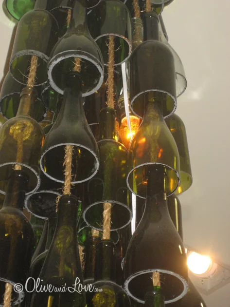 Wine Bottle Chandelier, Hanging Glass Votives