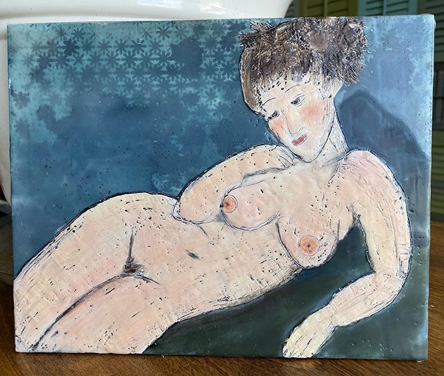 Inks and stamps on the gesso panel helped to create an interesting background before adding encaustic medium. Skin tone is made primarily of pastels heated into final encaustic layer. 💚 She&rsquo;s happy to finally be here. ⭐️
.
.
⭐️
.
.
.
⭐️ #mixed