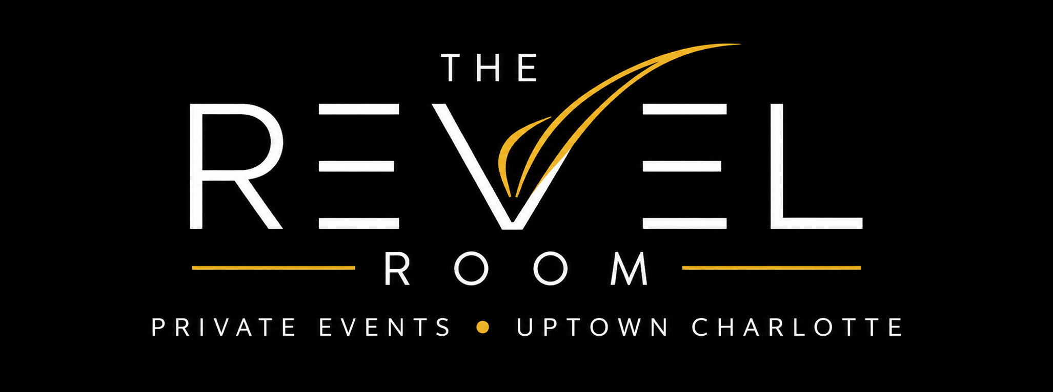 The Revel Room white and gold leaf logo — Private Events, Uptown Charlotte
