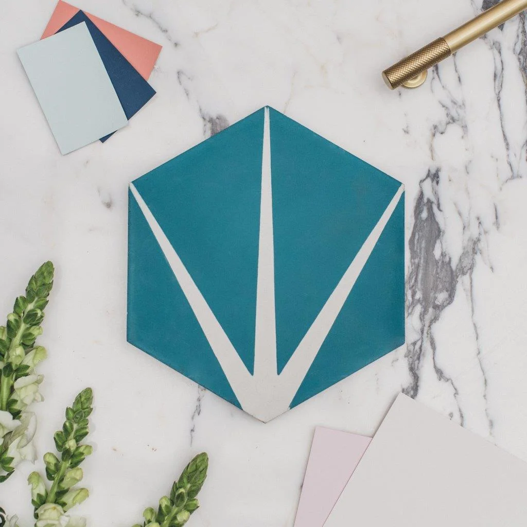 Lily Pad Encaustic Tile Marine Flatlay