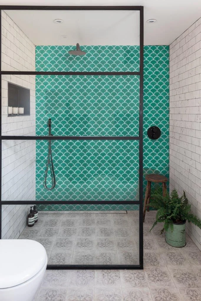 Emerald Green Scallop Tiled Shower