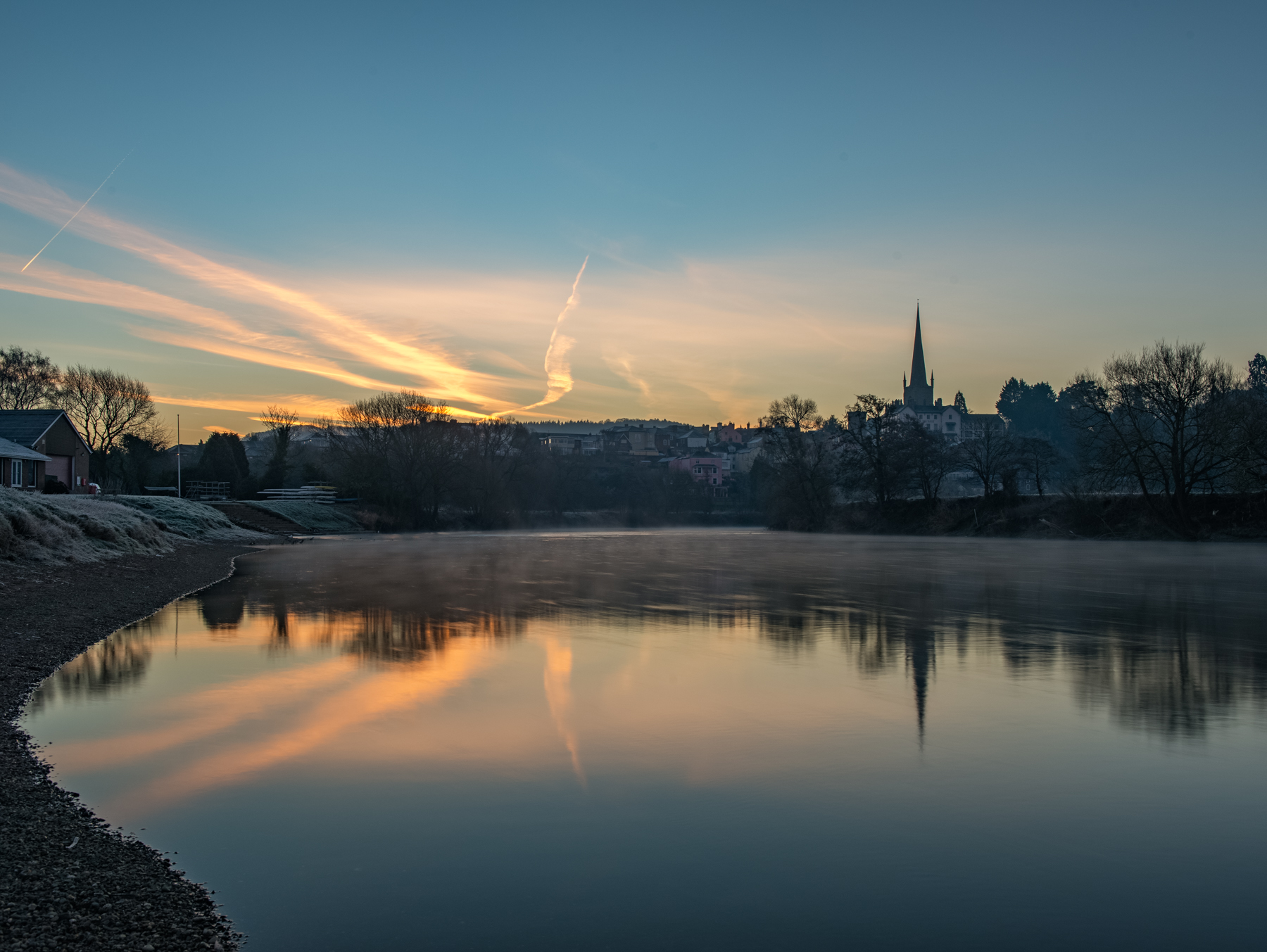 Pre-Sunrise view across the Wye at Ross on Wye