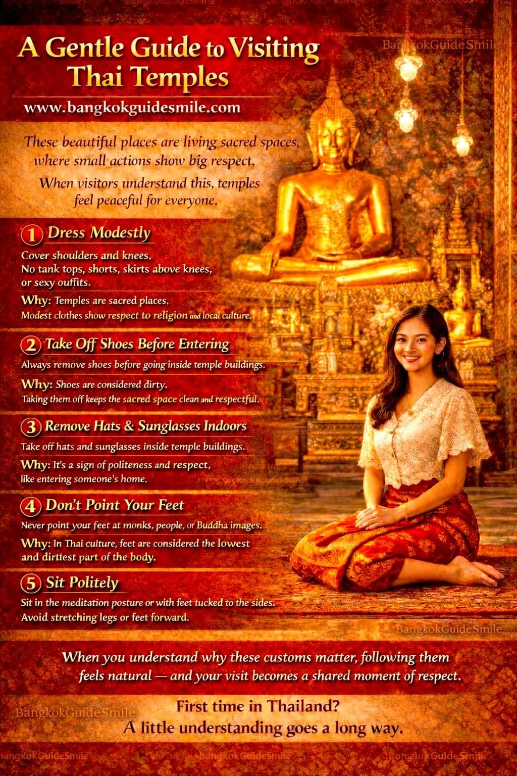 Bangkok Tour Guide explaining Thai temple etiquette to visitors