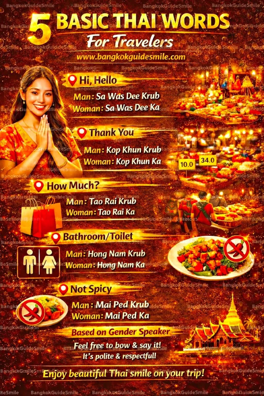 Tourists practicing basic Thai words with a Bangkok tour guide