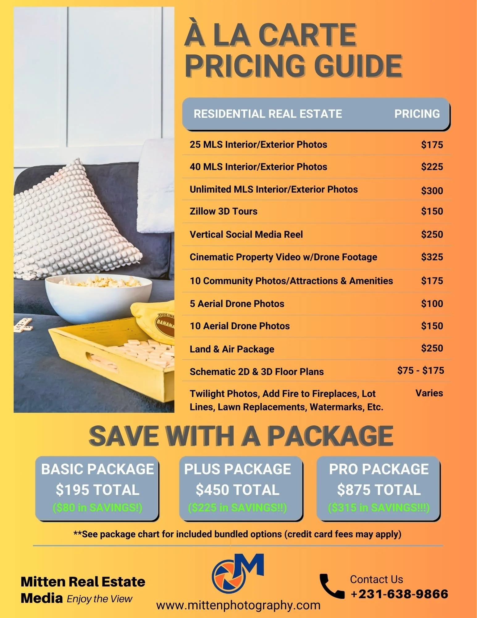 a la carte pricing sheet for Mitten Real Estate Media