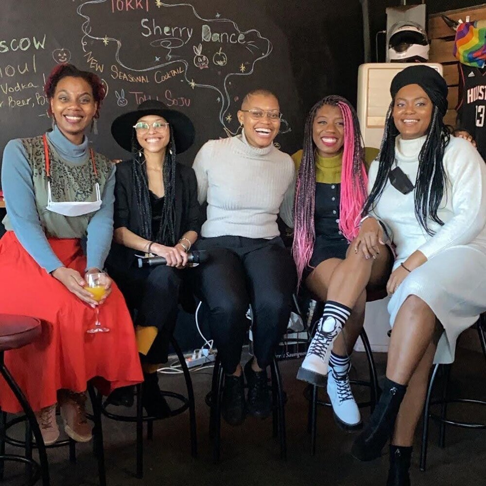   Black in Asia  writers  during our Seoul launch party in Nov 2020 (from left to right: Melissa  Watkins, Boipelo Seswane, Erica K. Butler, Kami Rose, and Dyondra  Wilson) 