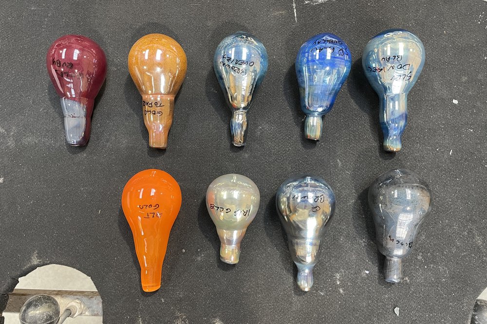 Glass lamp prototypes, various colours