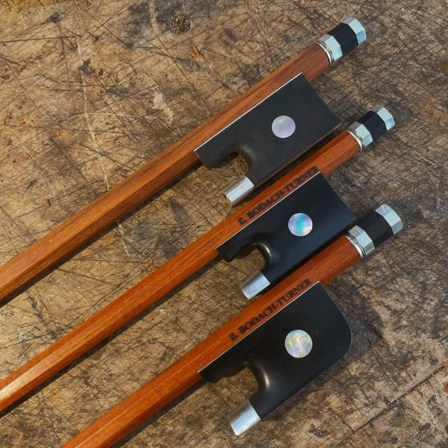 A trio nearly done.
#bowmaking #violin #viola #cello