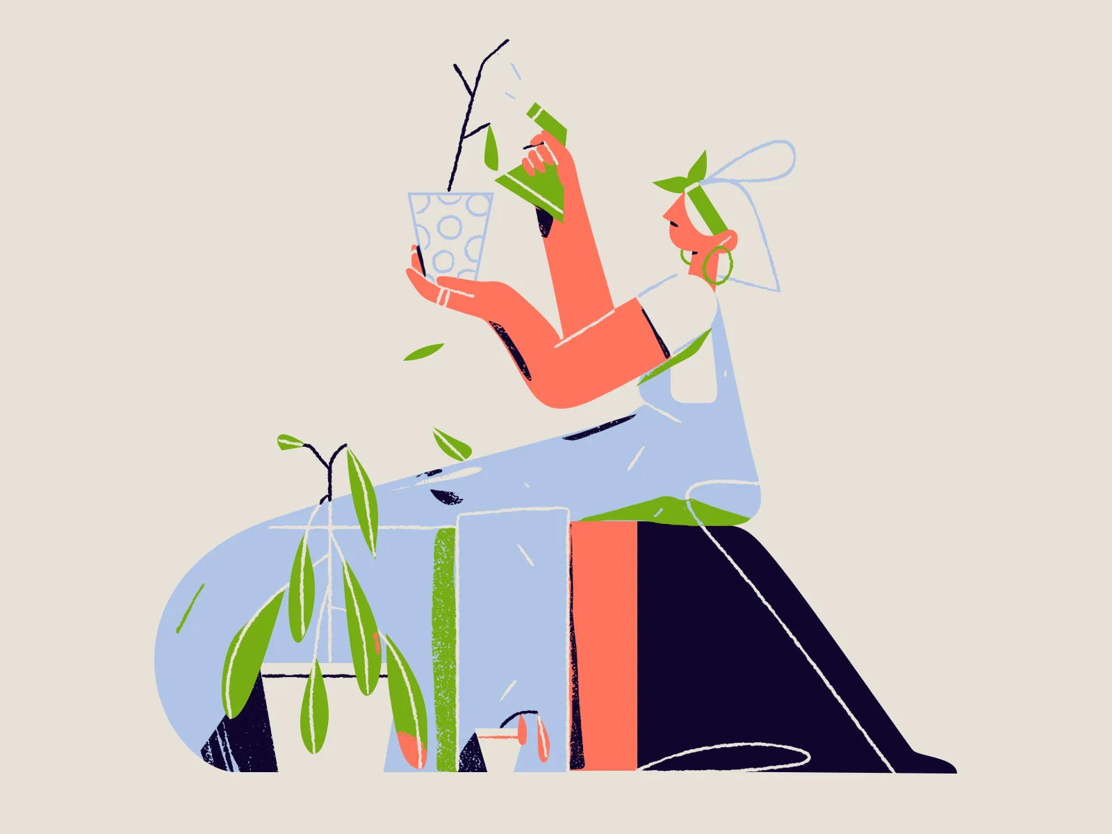 My girlfriend watering the plants