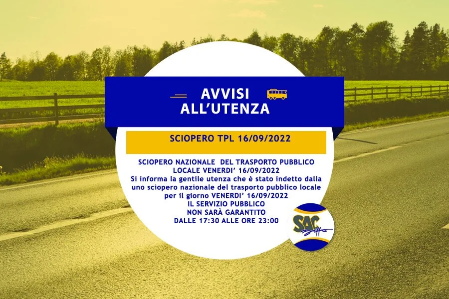 SCIOPERO TPL DEL 16/09/2022