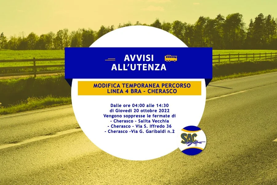MODIFICHE TEMPORANEE LINEA 4 BRA - CHERASCO