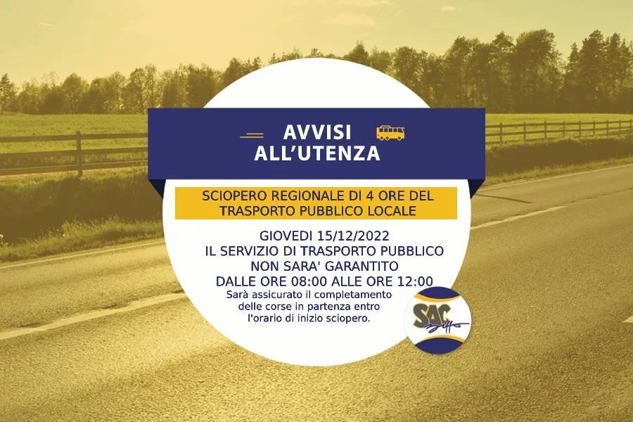 SCIOPERO REGIONALE TPL  4 ORE GIOVEDI' 15/12/2022