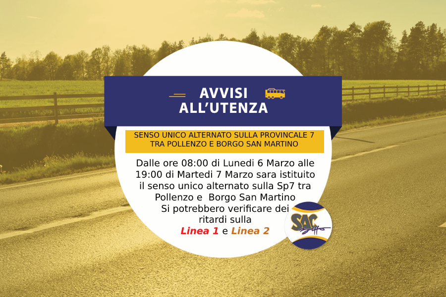 Senso unico alternato sulla provinciale 7 tra Pollenzo e Borgo San Martino 