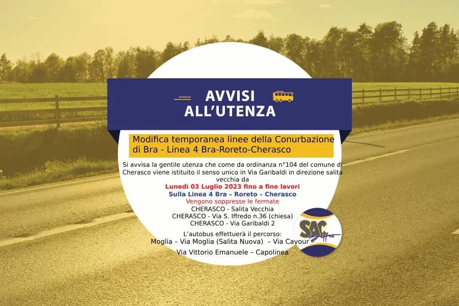 Modifica temporanea linee della Conurbazione di Bra 