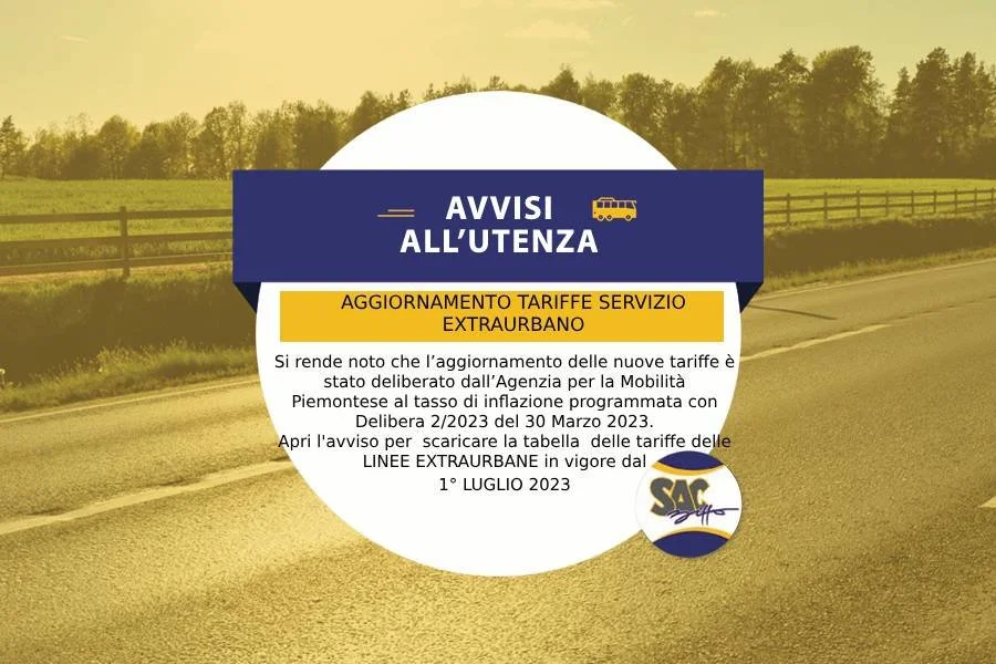 AGGIORNAMNETO TARIFFE SERVIZIO EXTRAURBANO 
