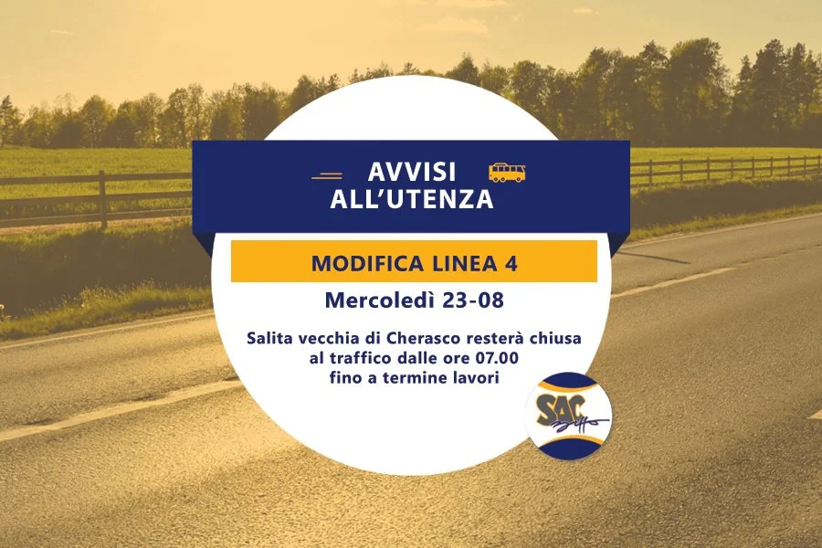 MODIFICA TEMPORANEA LINEA 4 BRA - CHERASCO