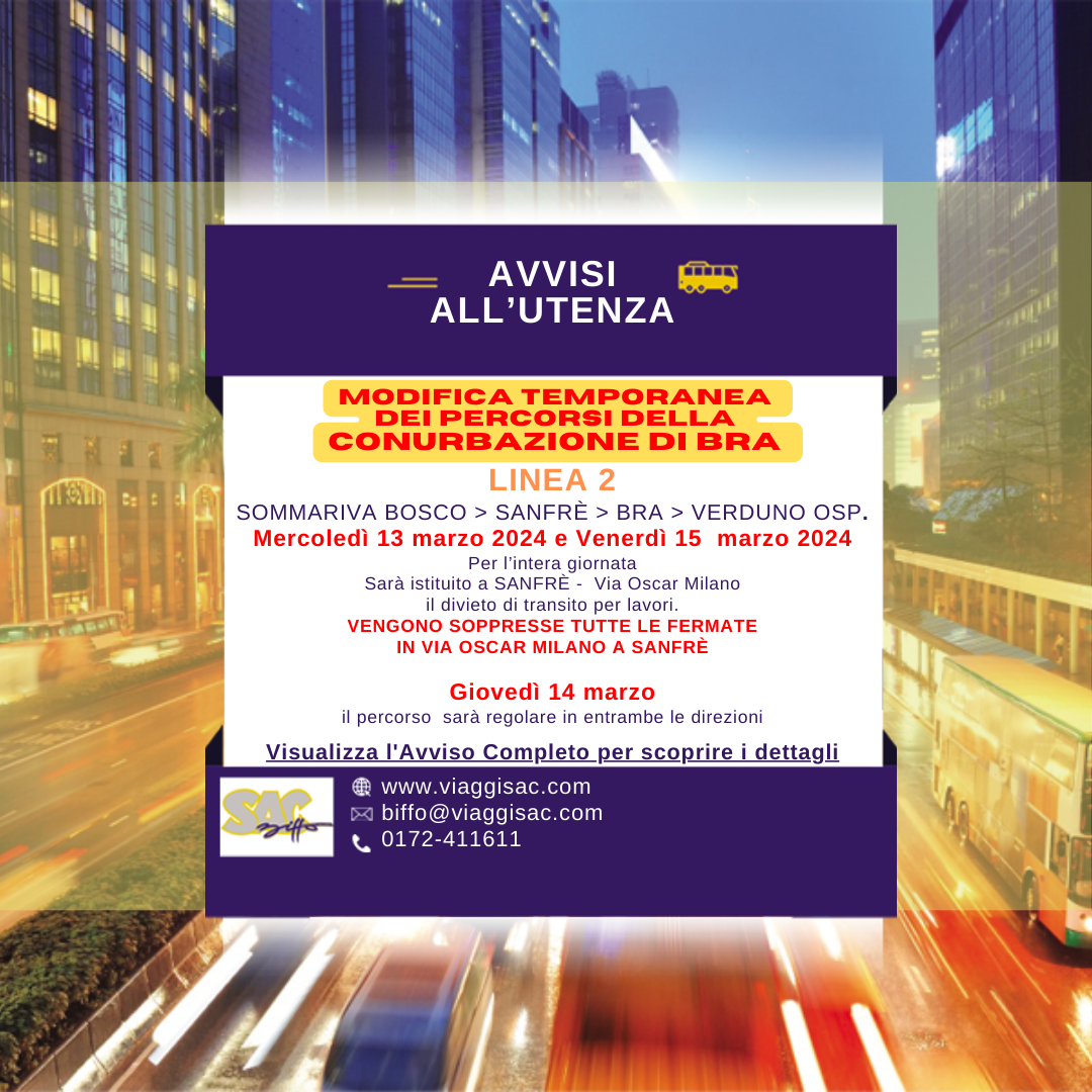 LINEA 2 - Conurbazione di Bra  Modifica temporanea del percorso