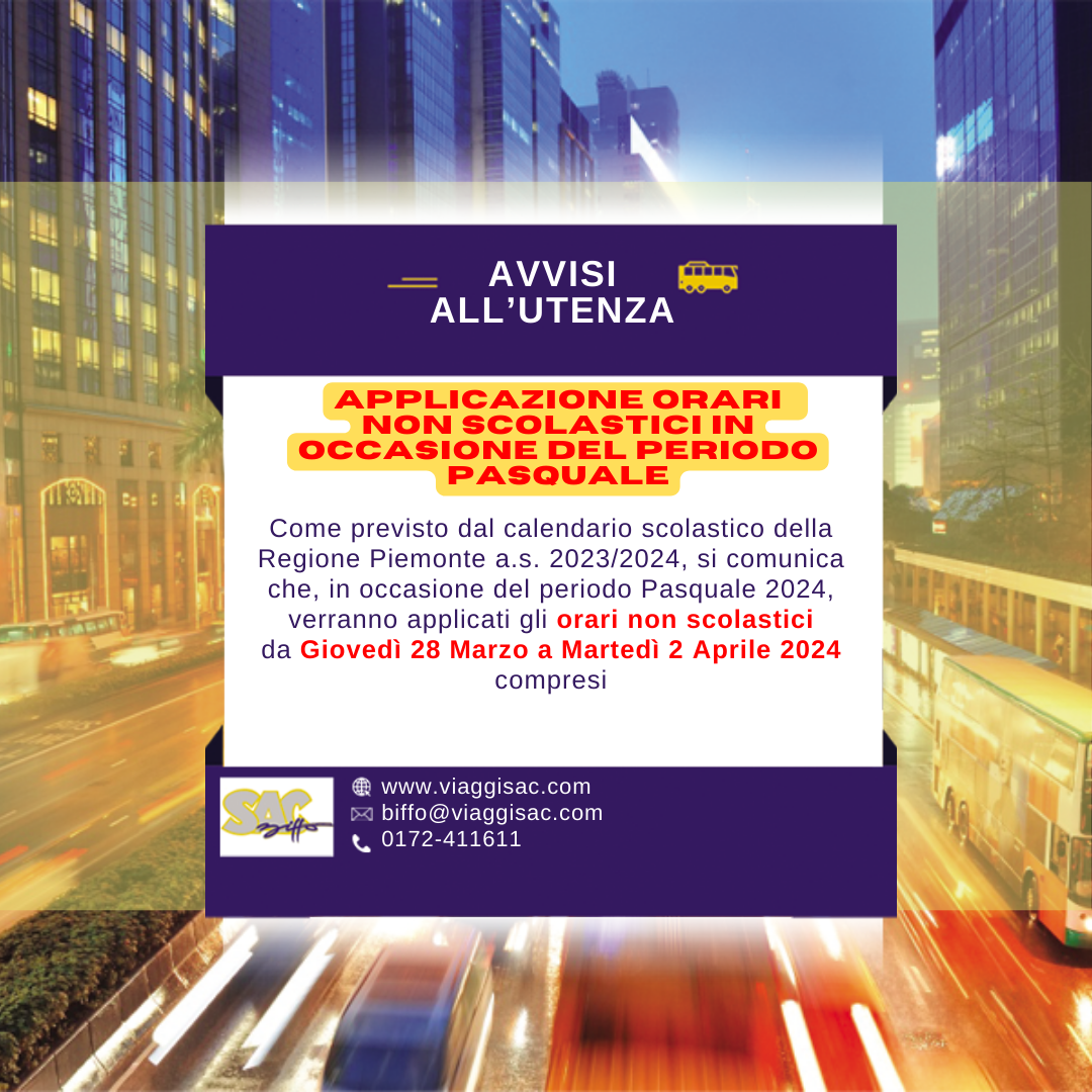 Applicazione orari  non scolastici in occasione del periodo Pasquale